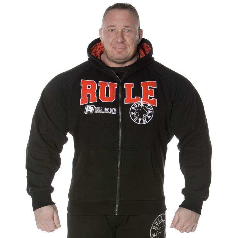 Hoodie-Kapuzenjacke "Heavy" (schwarz-rot) mit Flex-Zonen