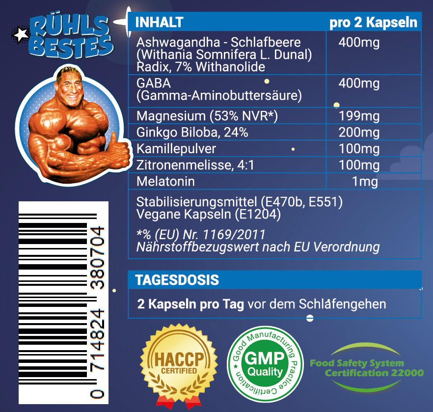 Gute Nacht Schlaf Kapseln mit Ashwagandha